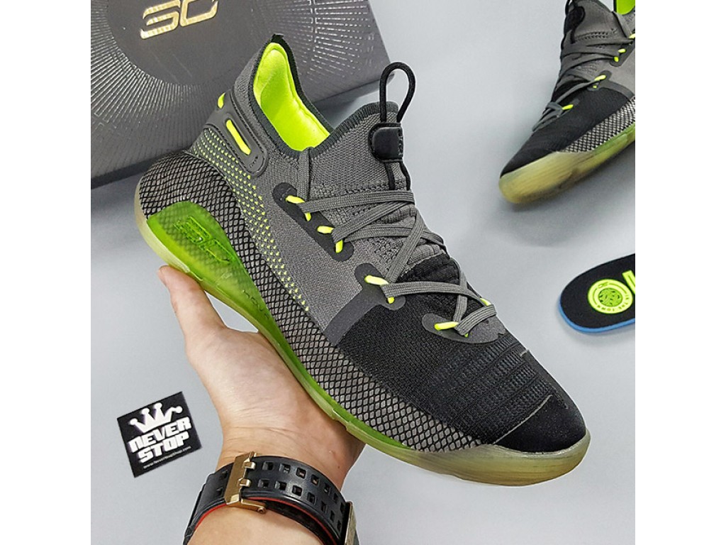 Giày Curry 6 xám xanh neon bóng rổ hàng đẹp chuẩn sfake replica giá tốt HCM