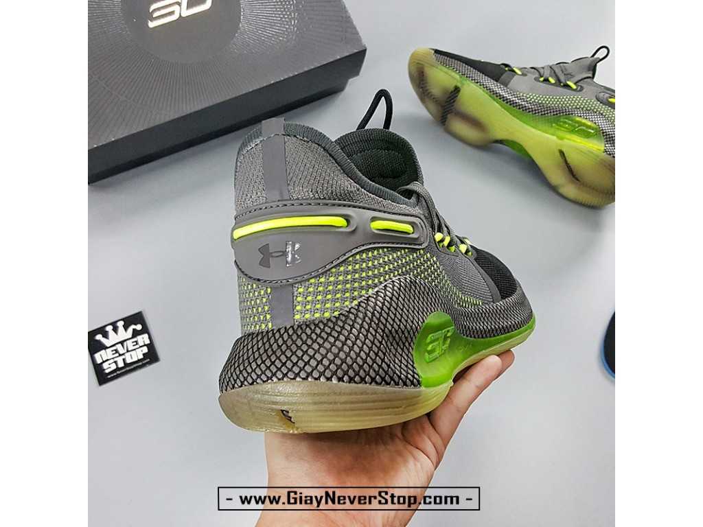 Giày Curry 6 xám xanh neon bóng rổ hàng đẹp chuẩn sfake replica giá tốt HCM
