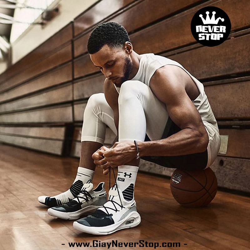 Giày bóng rổ Under Armour Curry 6 cổ thấp đen trắng sfake replica giá rẻ tốt nhất HCM