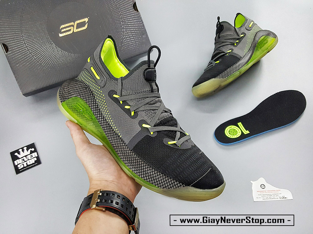 Giày bóng rổ Under Armour Curry 6 cổ thấp đen xám xanh sfake replica giá rẻ tốt nhất HCM